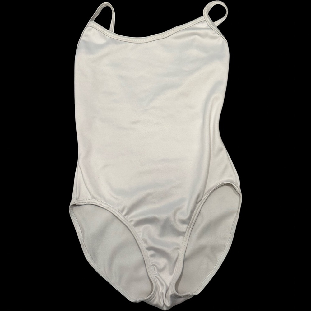 GUC Main Street Dancewear Girls Medium Chic White Dance Leotard with Thin Straps